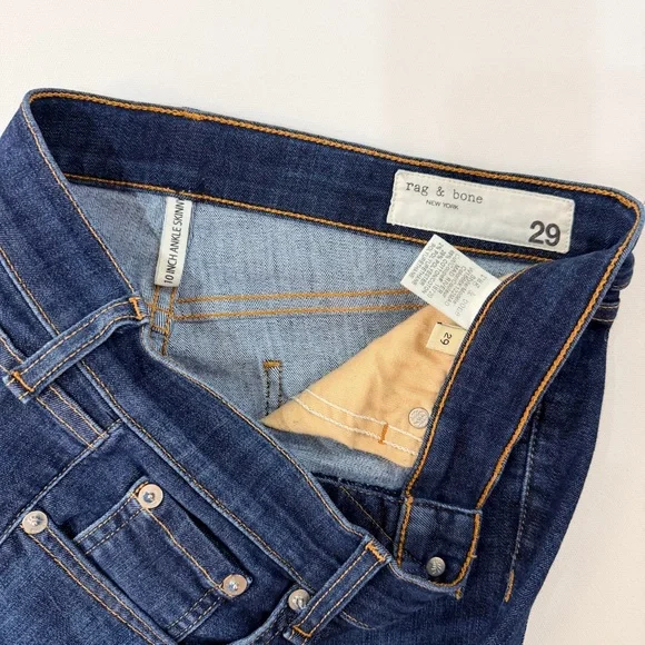 rag & bone 10 Inch Ankle Skinny Raw Hem Jeans Mad River Dark Wash Denim 29 - Picture 7 of 8